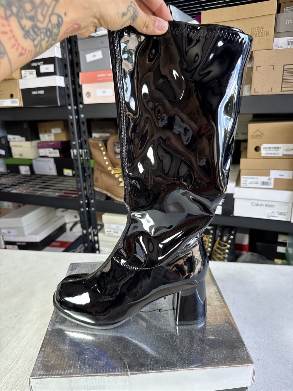 Women's 9 Ellie Shoes/Boots Patent leather Kamora Platform Boots, Black